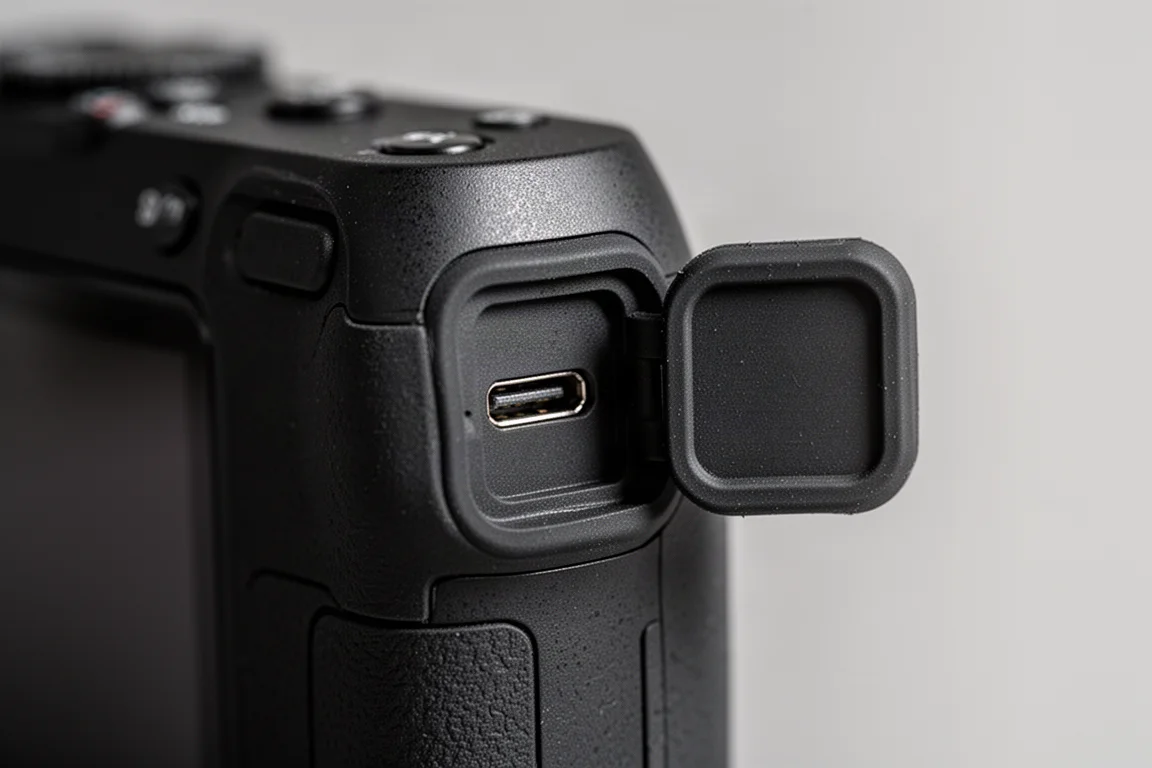 USB-C-Ladeanschluss hinter einer kleinen Gummiklappe an der Seite des Griffs
