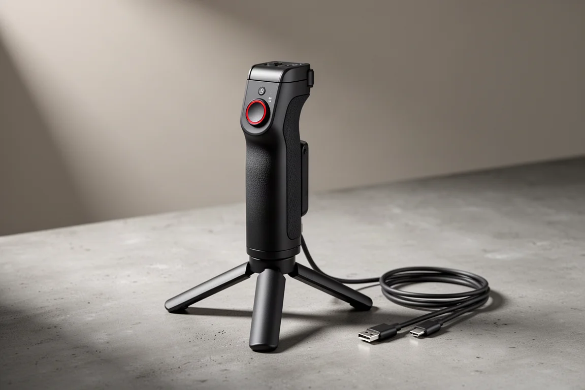Impugnatura batteria GoPro Volta con piedi da treppiede pieghevoli e cavo USB-C sul cemento