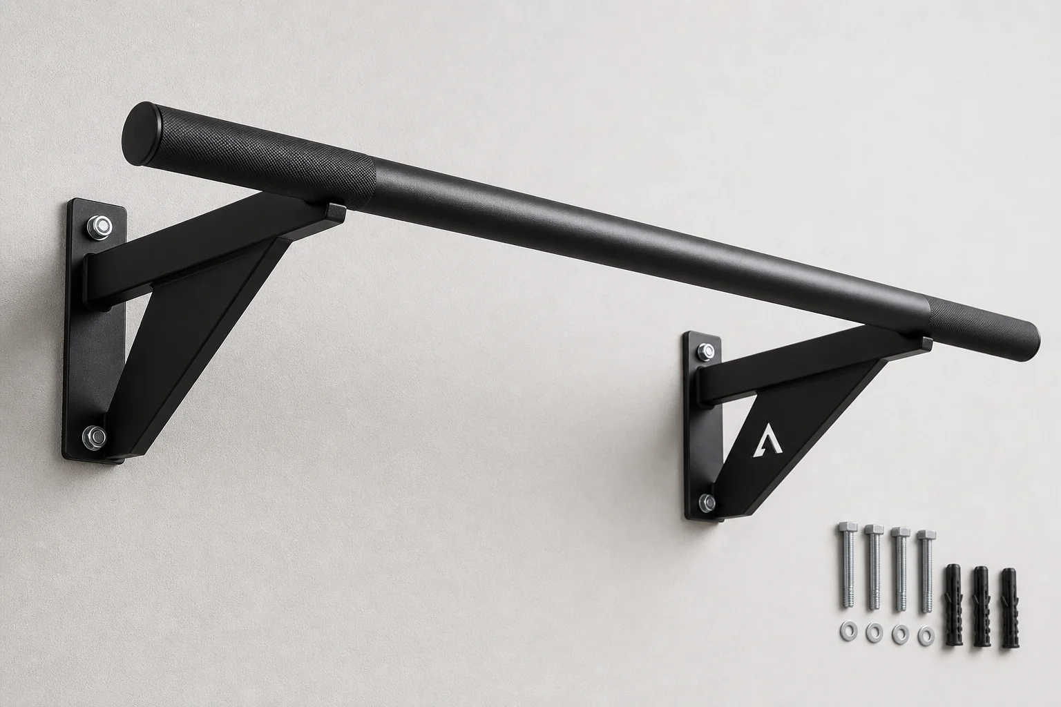 Ten doorway pull-up bars arranged in three categories on a grey surface