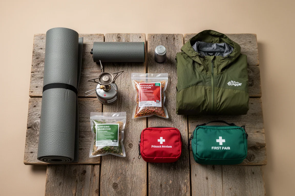 Von hinten gesehener Wanderer mit bepacktem Rucksack auf einem Hochmoorweg