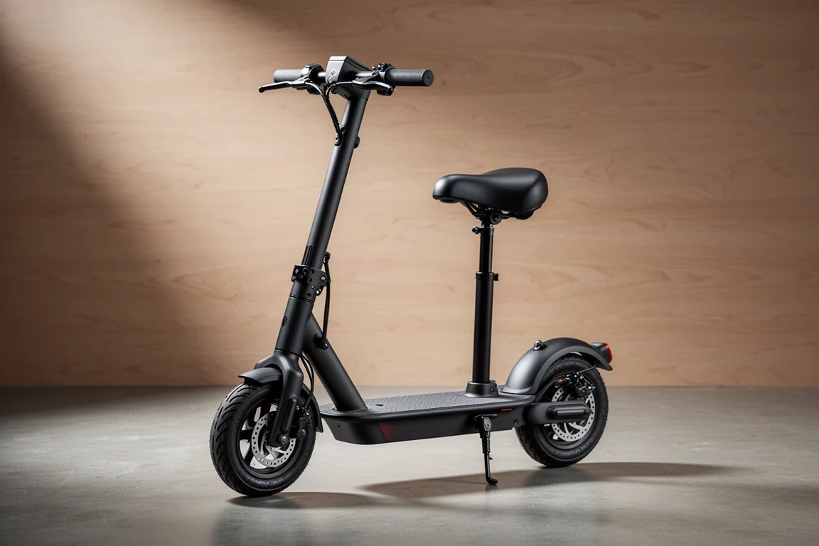 GoTrax Flex seated electric scooter in matte black on a concrete surface