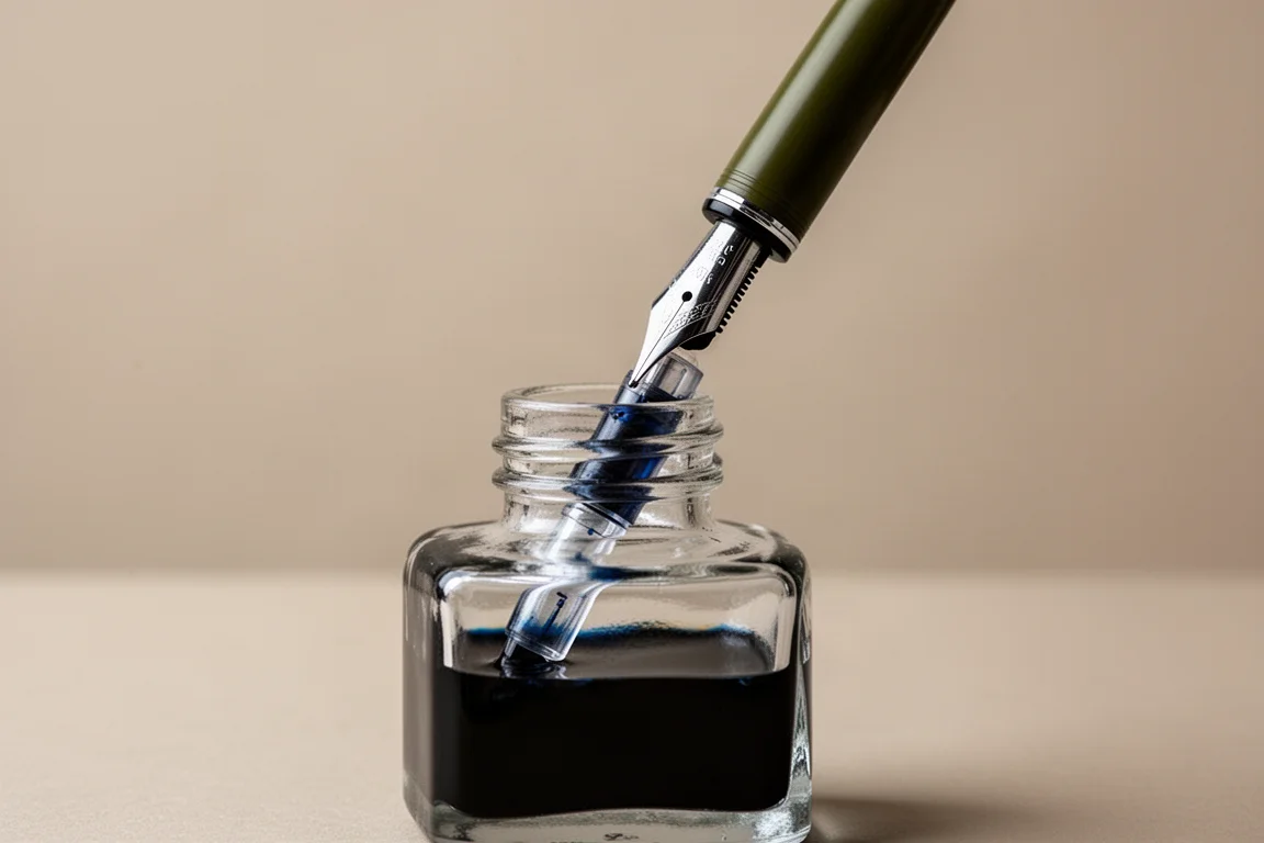 Convertidor de cartucho llenándose desde una botella de tinta azul-negra