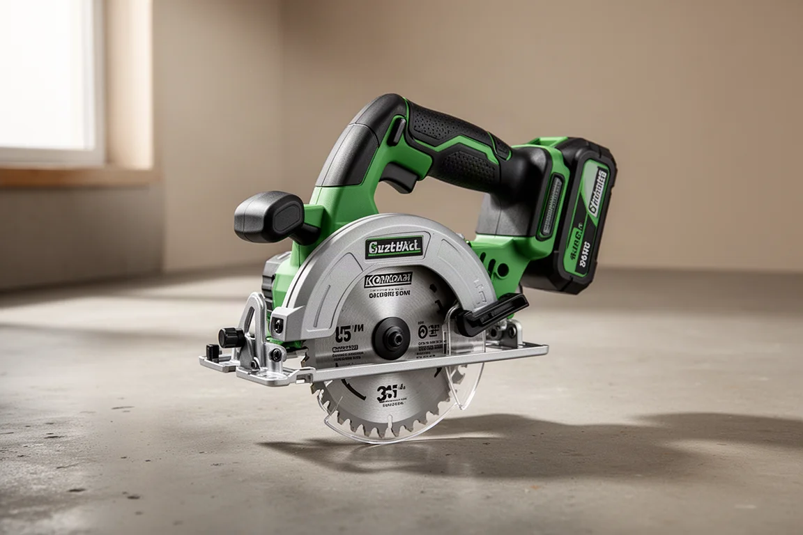Greenworks 24V cordless circular saw on a concrete workshop floor