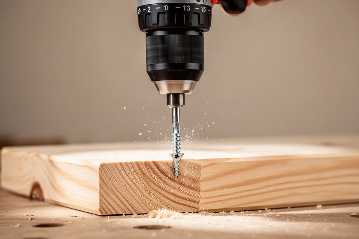Impact driver driving a star-head screw into pine with no pilot hole