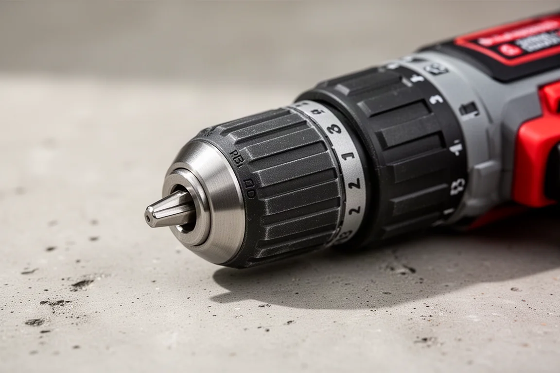 Close-up of a plastic drill chuck showing thin build quality