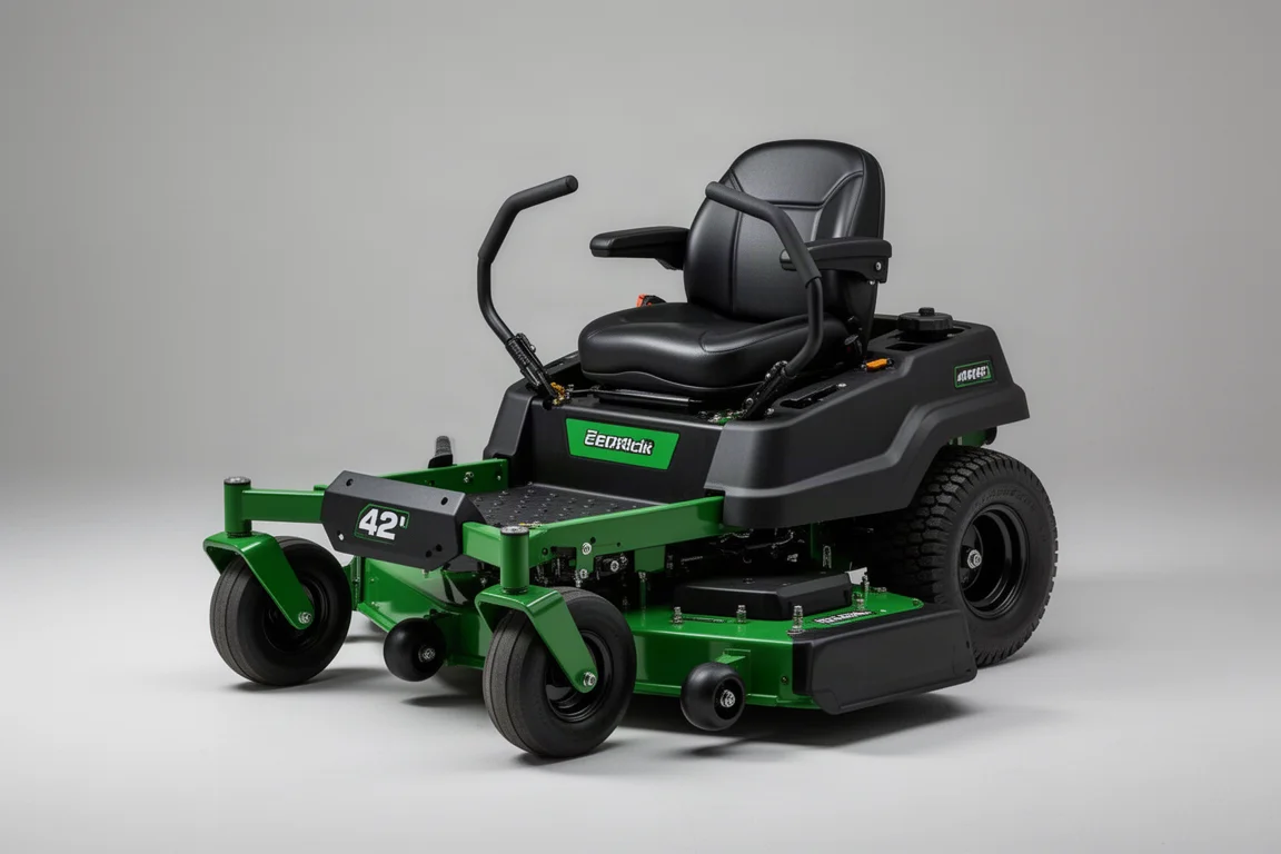 Greenworks CRZ 428 zero turn mower with 42-inch deck on grey backdrop