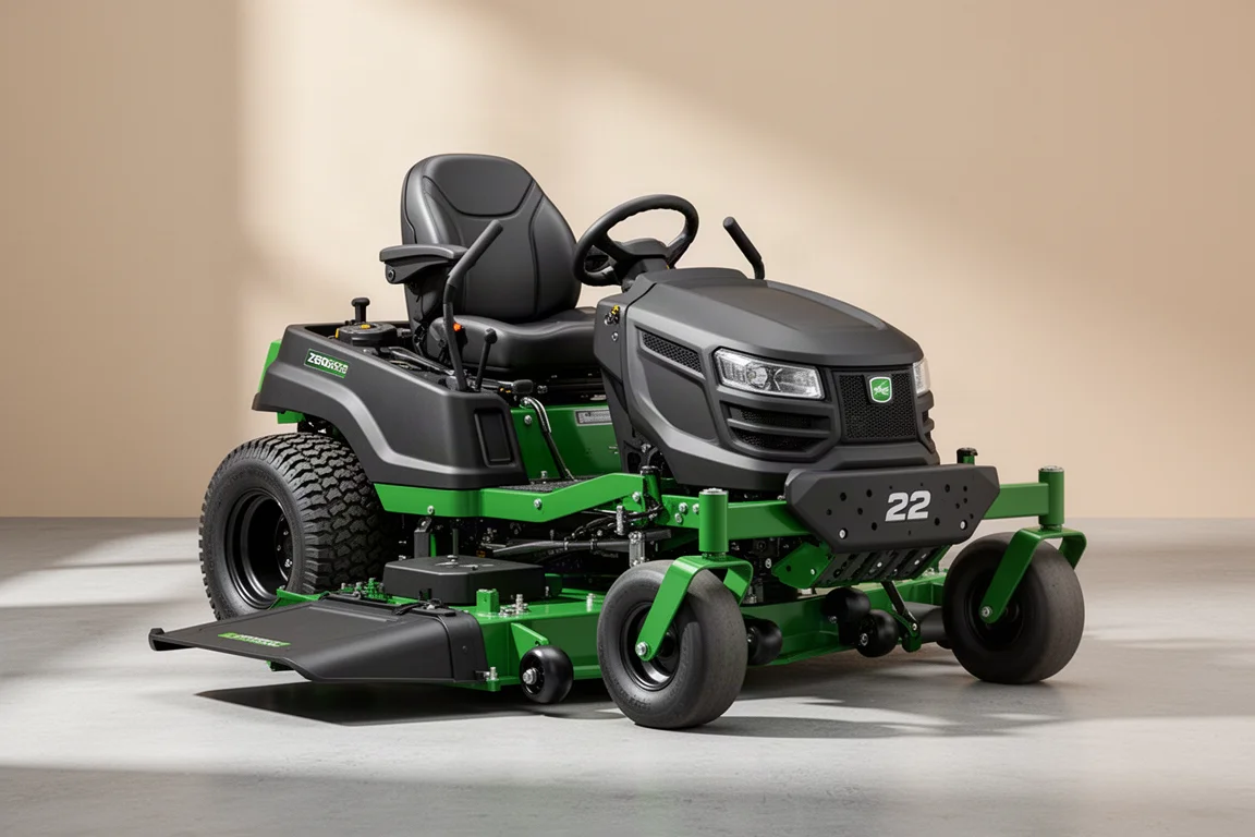 Large commercial electric zero turn mower with 72-inch deck on concrete