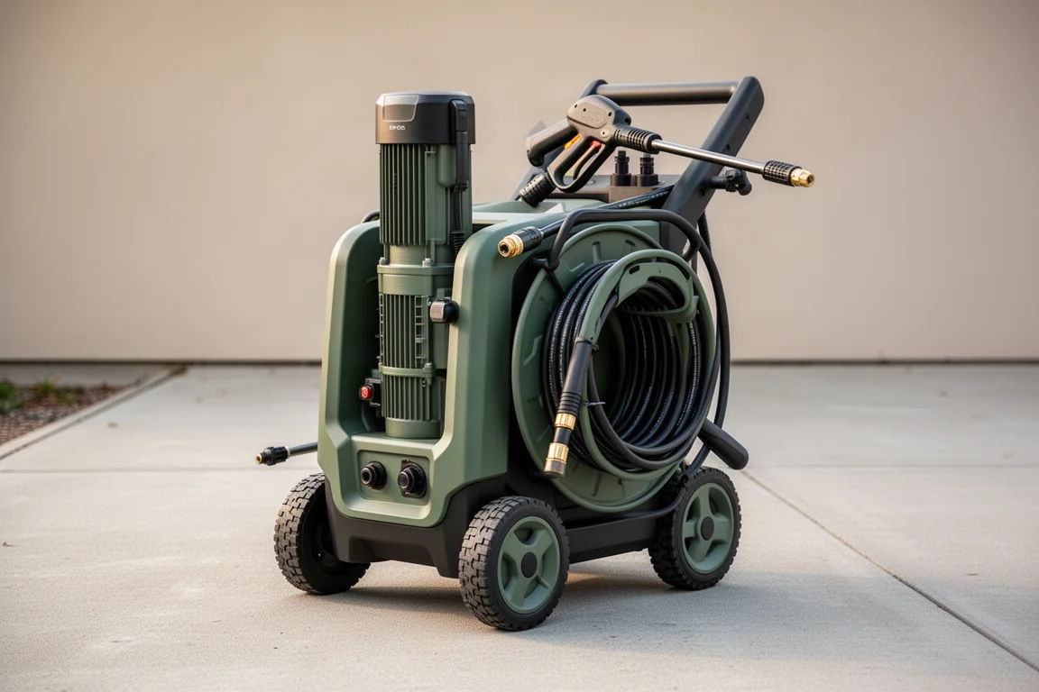 Greenworks Pro 3000 PSI electric pressure washer on a concrete driveway