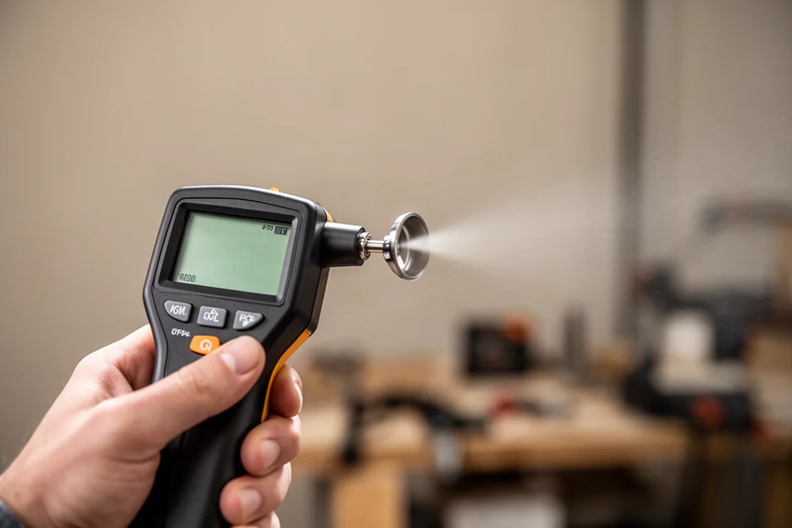 Anemometer meet de windsnelheid van een mondstuk tijdens een test