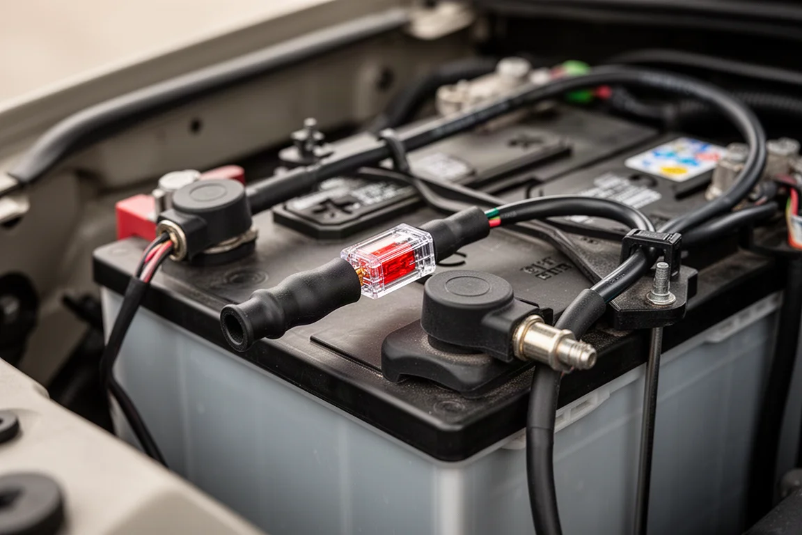Conector de chicote de fiação permanente instalado no compartimento do motor