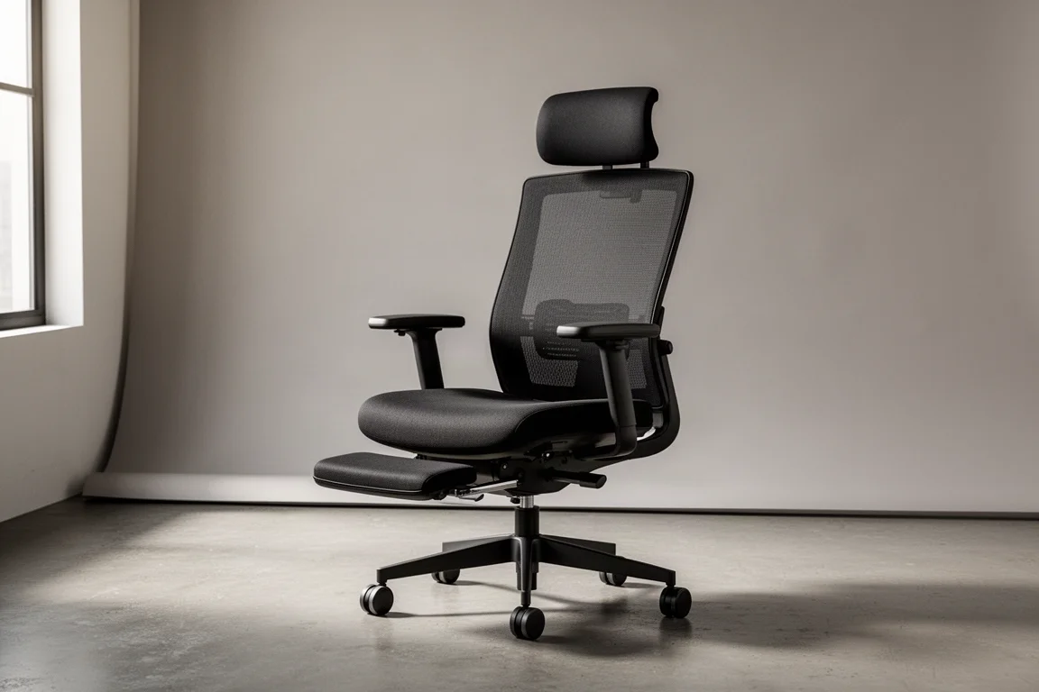 Habada E3 ergonomic mesh office chair at a three-quarter angle on grey backdrop