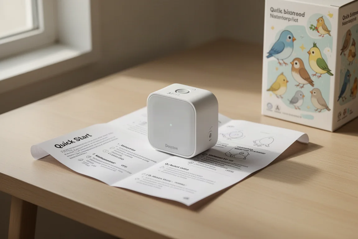 Haiku Box desembalado sobre un escritorio con guía de inicio rápido y embalaje