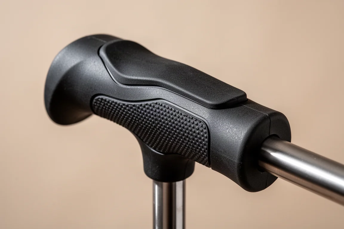 Gros plan sur un manche d'outil soft-grip montrant le détail de la butée pour le pouce