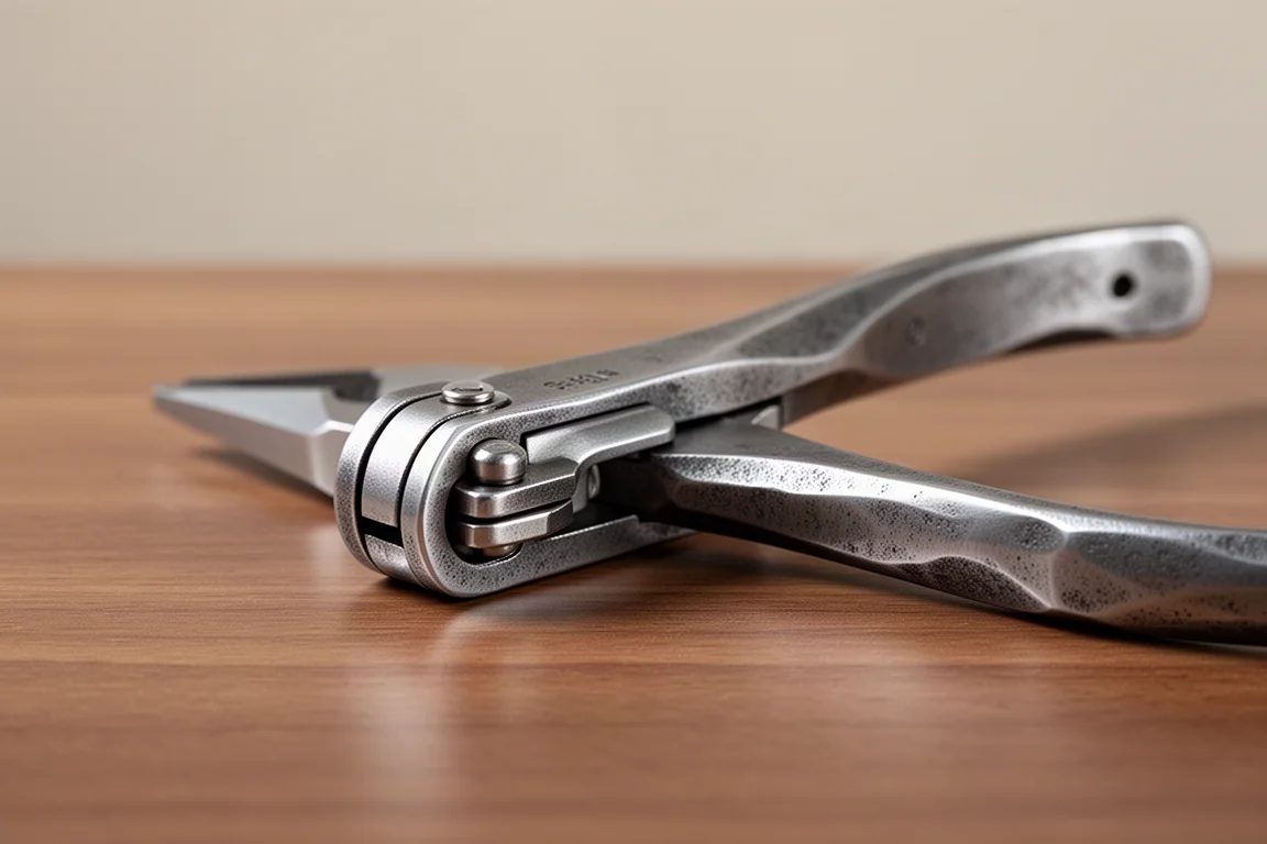 Rear handle of a plier with a visible push-button locking mechanism