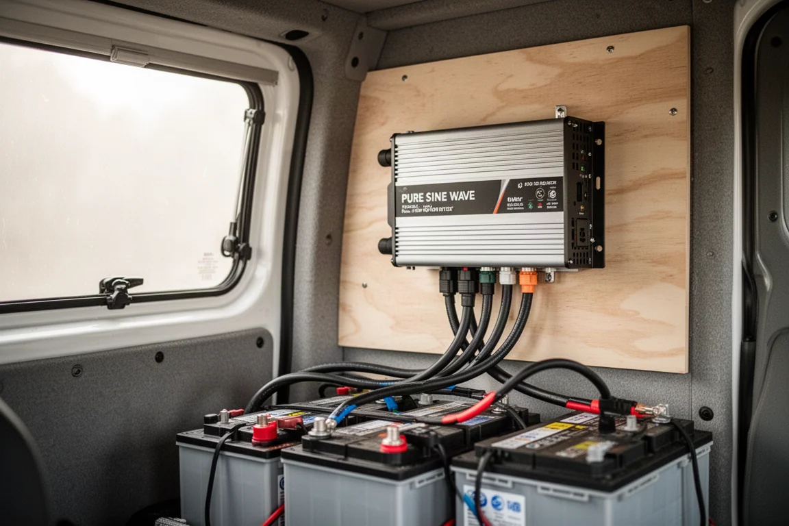 Inverter portatile installato in un impianto elettrico da van life