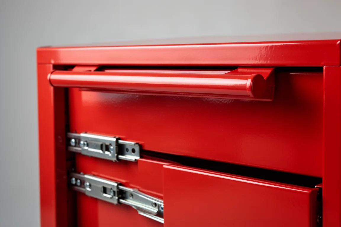 Rode Series 3 roltafel met een tweedeurs openingsbalk over de volle lengte in een studio