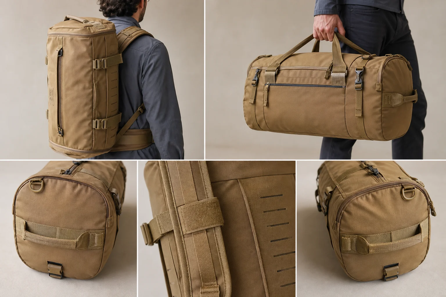 Softshell-Tasche mit mehreren Tragegriffen und Rucksackgurten