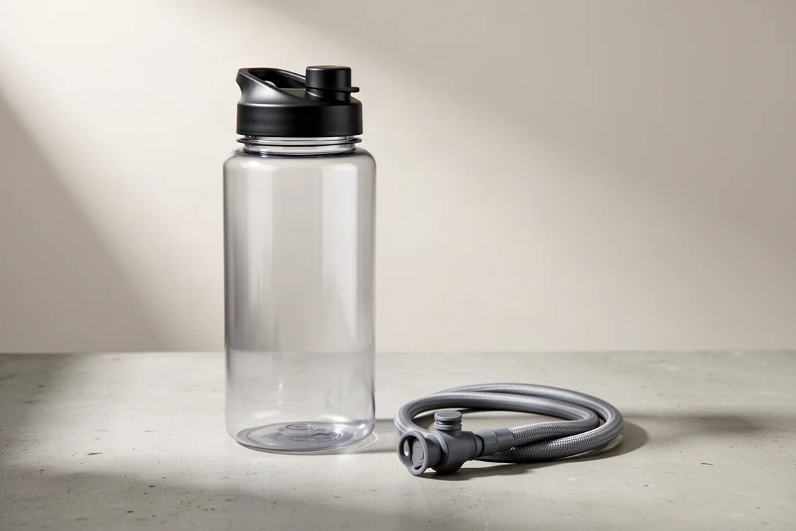 Borraccia traslucida a bocca larga da 48 oz con tubo isolato e valvola a morso su cemento