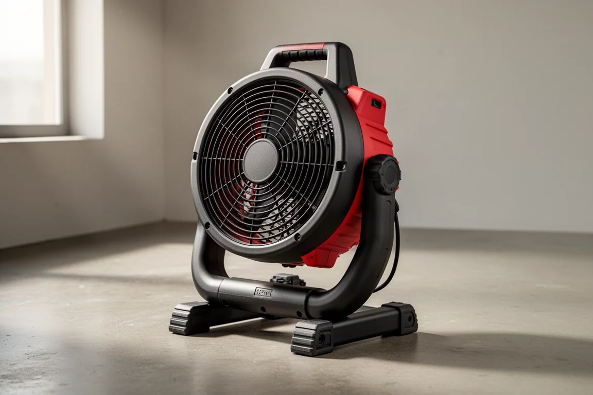 HART 12-inch hybrid workshop fan on a concrete garage floor