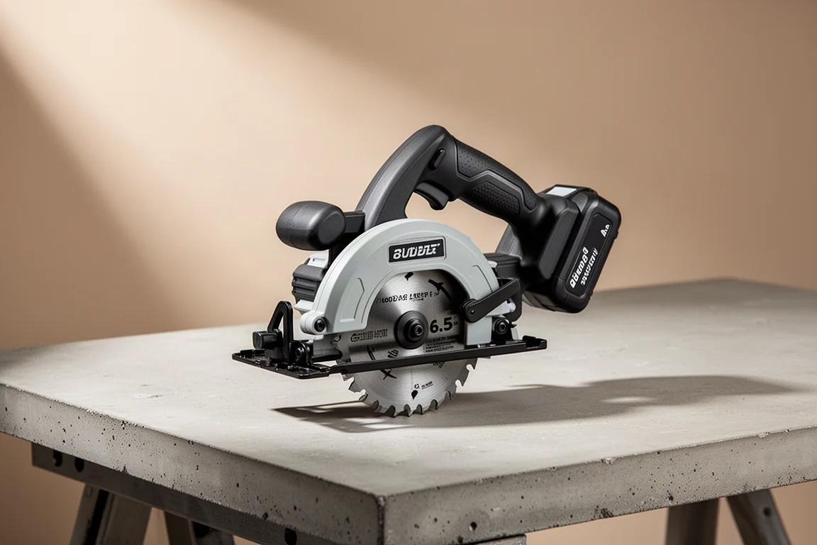 Compact Hart 20V cordless circular saw on a concrete workbench