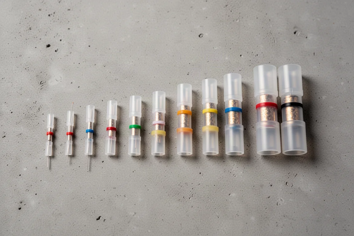 Assorted connector sizes laid out across a workbench
