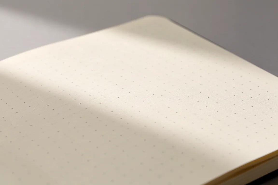 Gros plan sur la texture du papier quadrillé pointé d'une page de carnet couleur crème