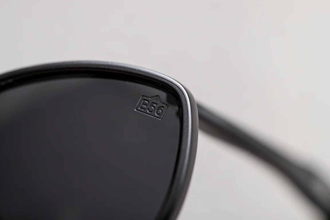 Nahaufnahme einer auf dem Glas einer umlaufenden Schutzbrille aufgedruckten Z87-Kennzeichnung