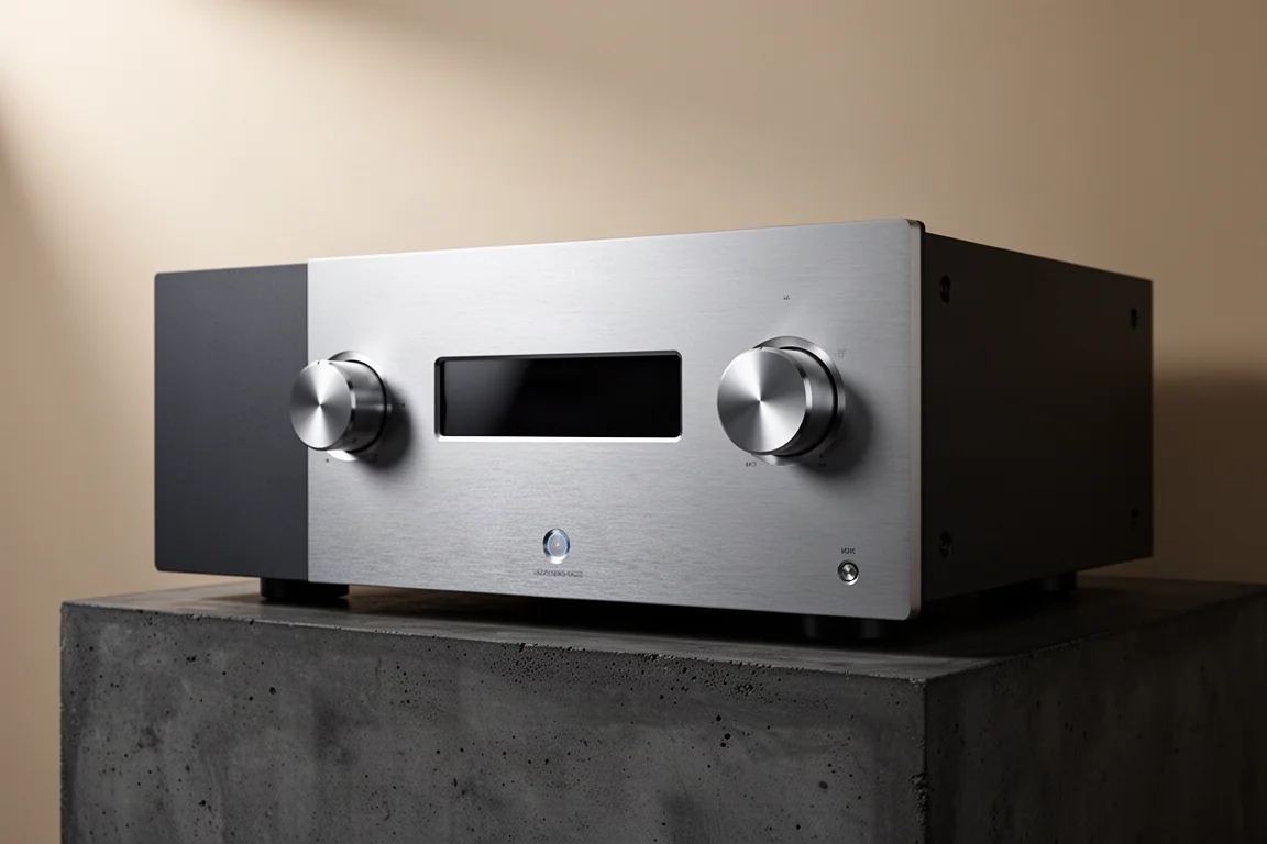 Hegel H600 flagship integrated amplifier on a matte concrete plinth
