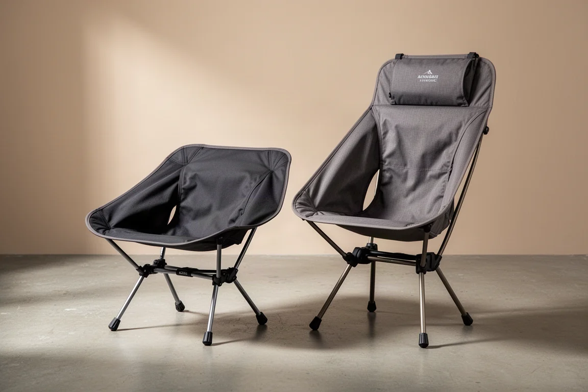 Helinox Chair ZeroとChair Zero High Backのウルトラライトキャンプチェアを並べた写真