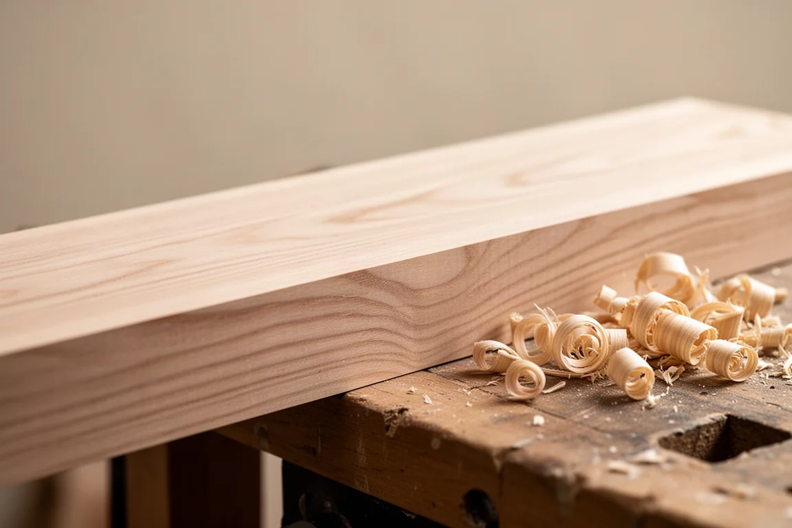 Assicella di legno duro appena piallata e levigata, con superficie finita pulita