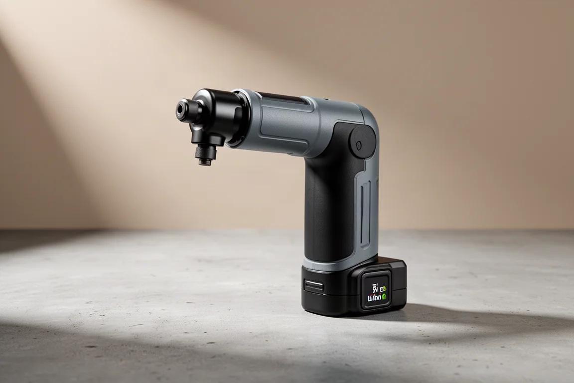 Hercules 12V right angle die grinder with battery pack on a concrete surface
