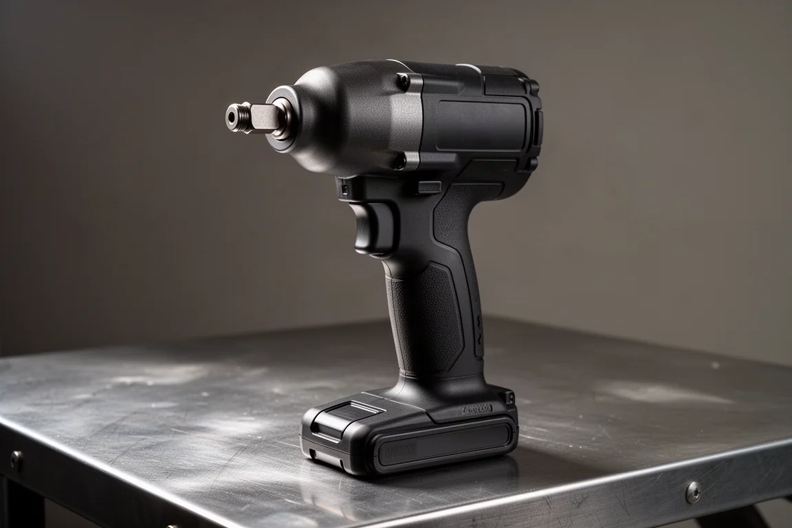 Hercules 20V extended anvil impact wrench standing on a brushed steel workbench