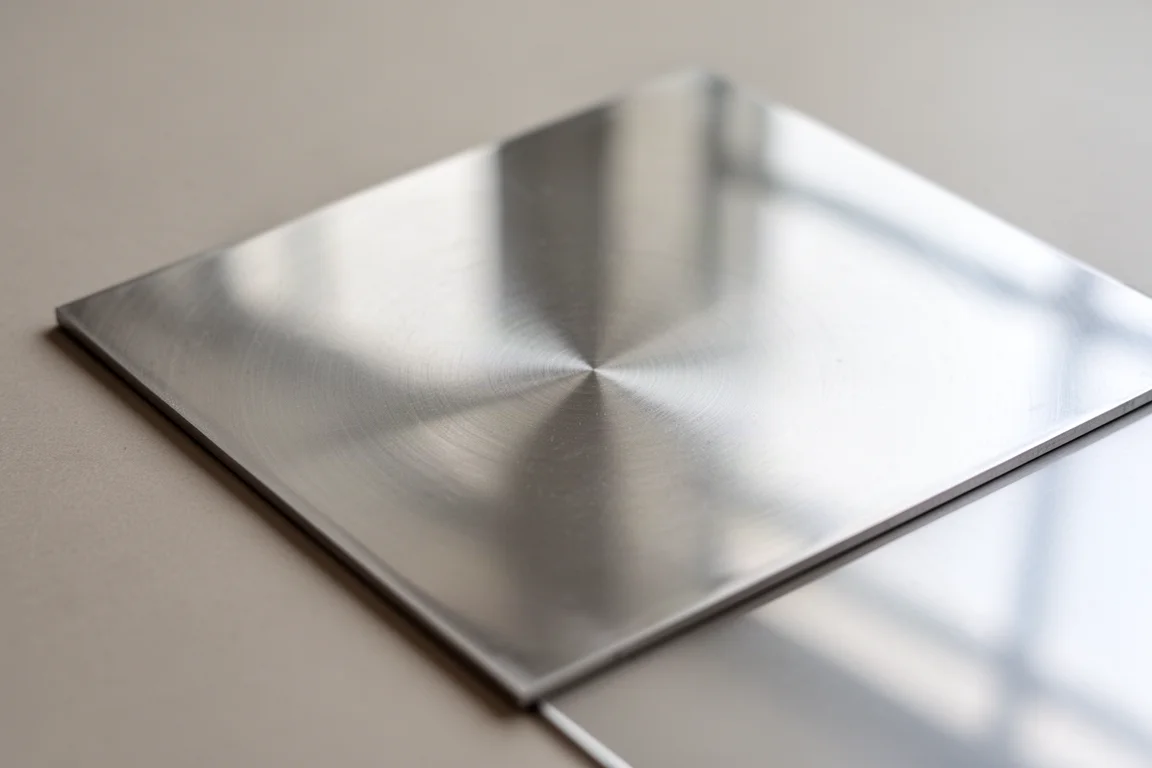 Buffed aluminum panel reflecting soft light after polishing