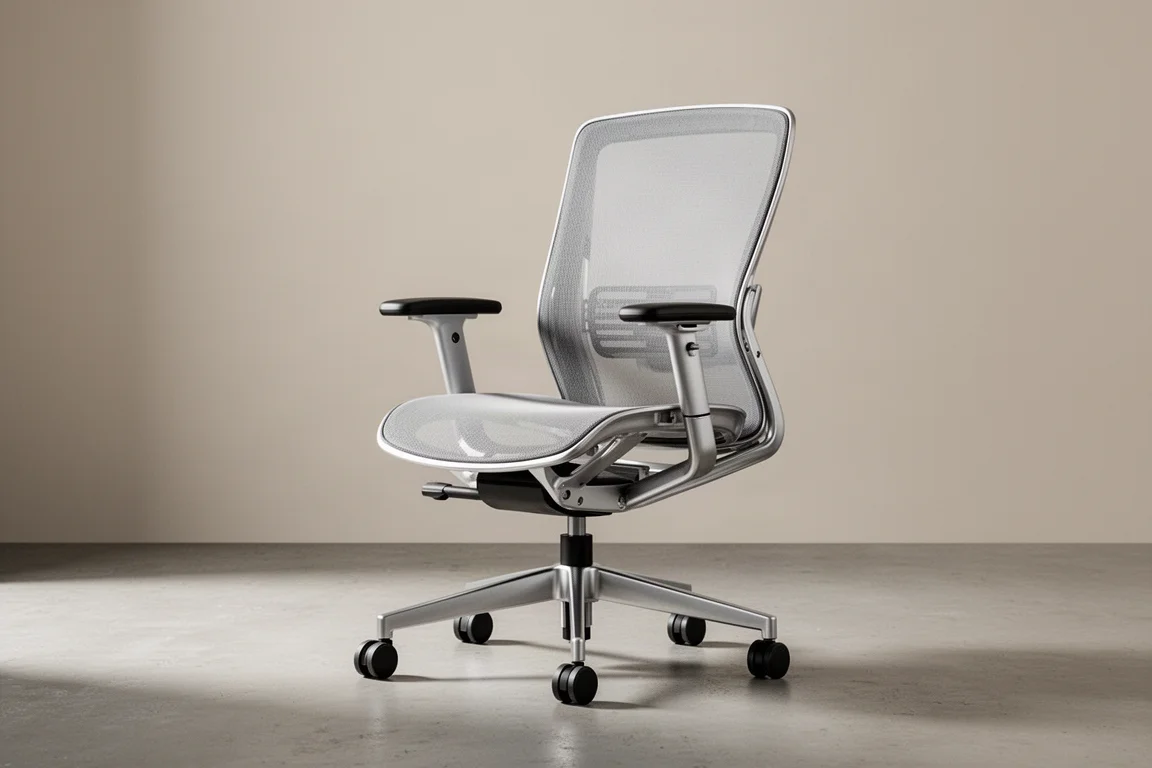 五張 Herman Miller 人體工學辦公椅排成一列,背景為中性色調