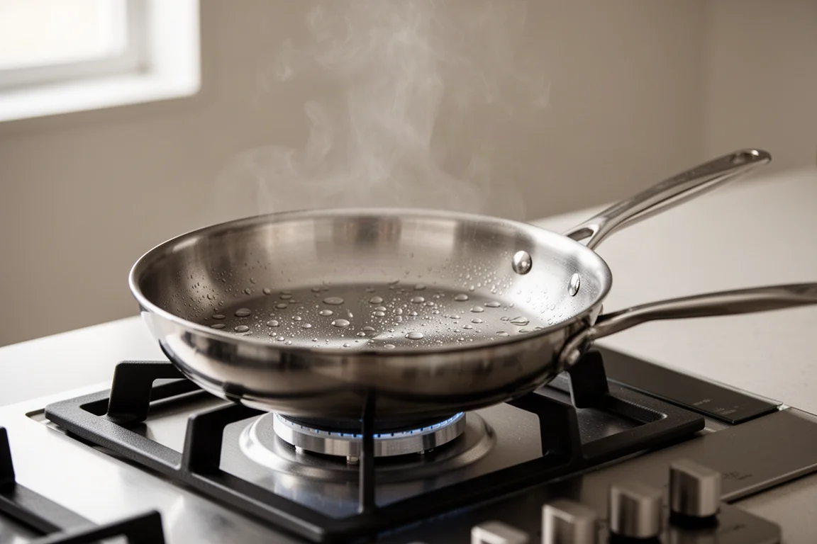 Skillet heating evenly on a modern stovetop burner