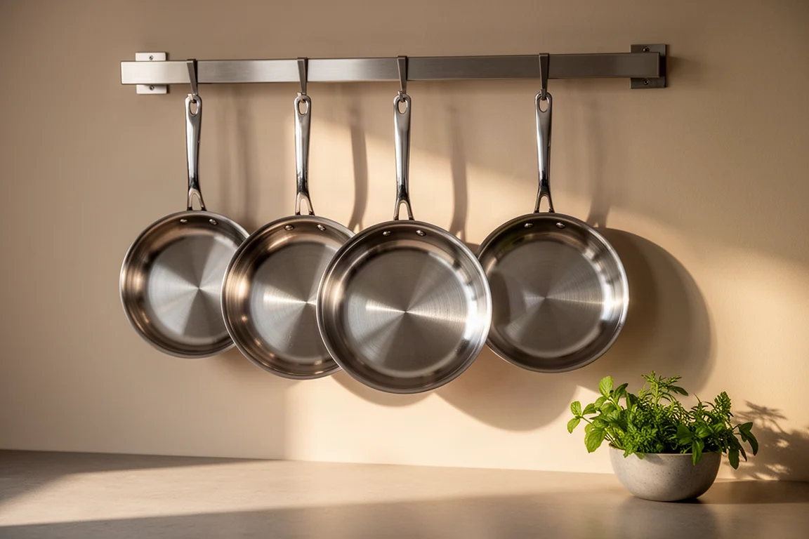 Premium cookware set displayed on a kitchen shelf