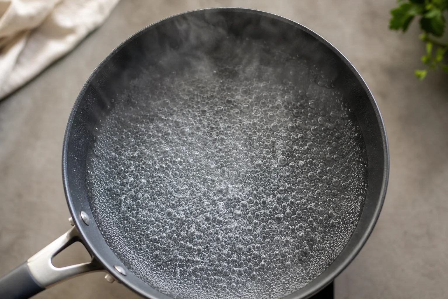 Eggs cooking in a HexClad pan with visible oil or butter