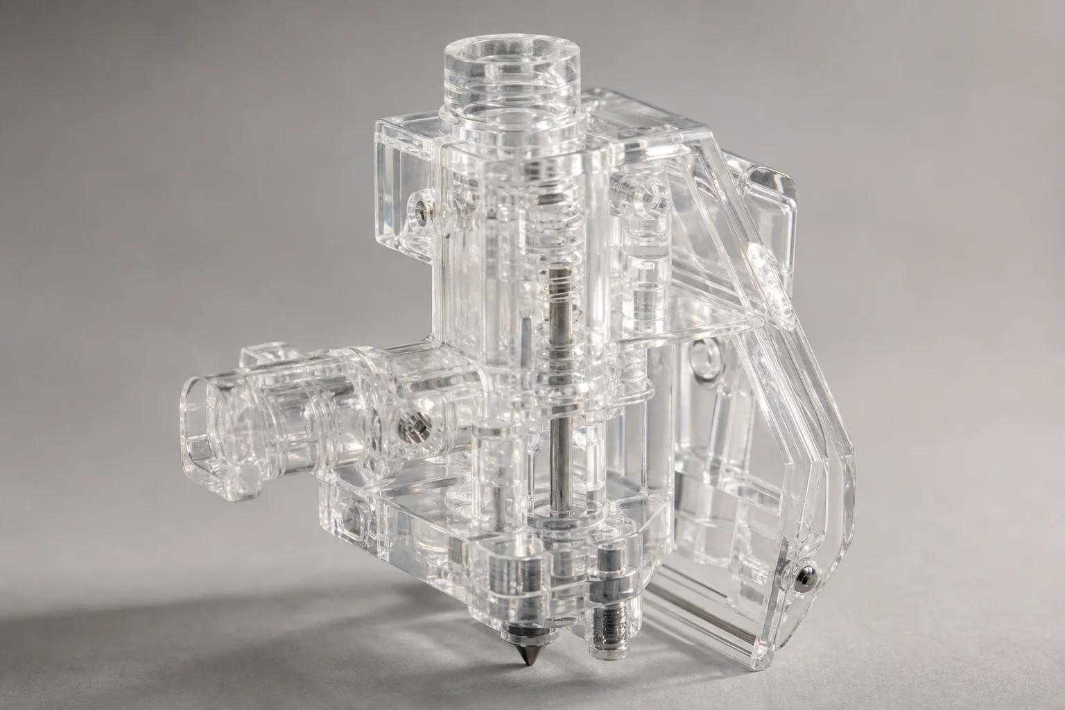 Transparent resin toolhead assembly with intricate internal geometry and precise details