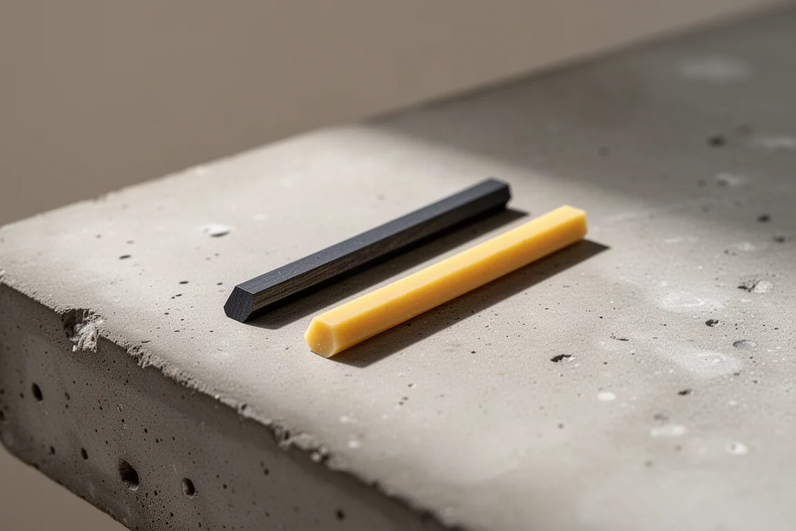 Dos minas de colores diferentes sobre un banco de trabajo
