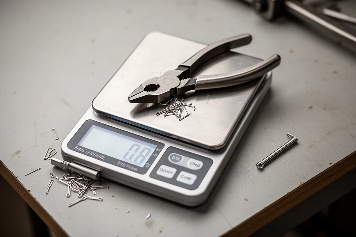 Thumb pressing a sliding pivot button on the handle of an adjustable plier