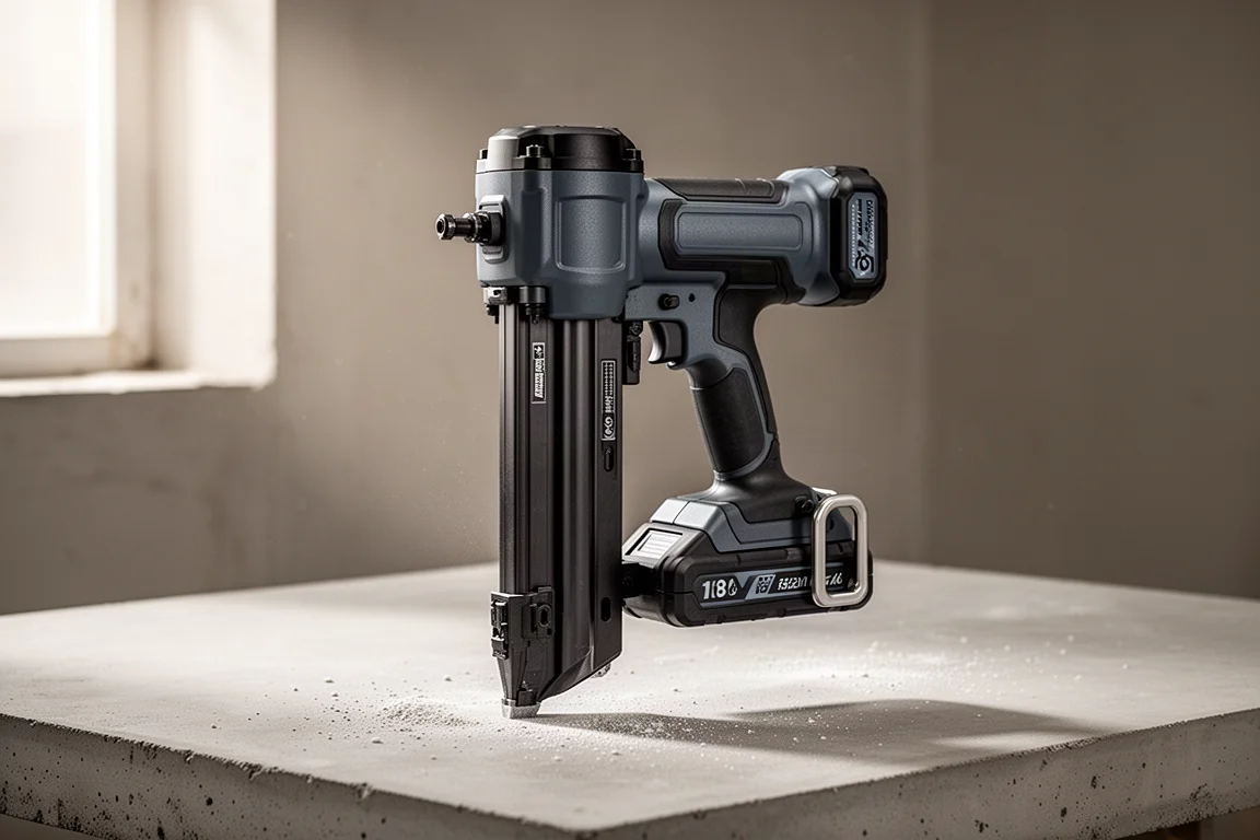 HiKOKI NC1840DA cordless concrete nailer with 18V battery on a concrete surface