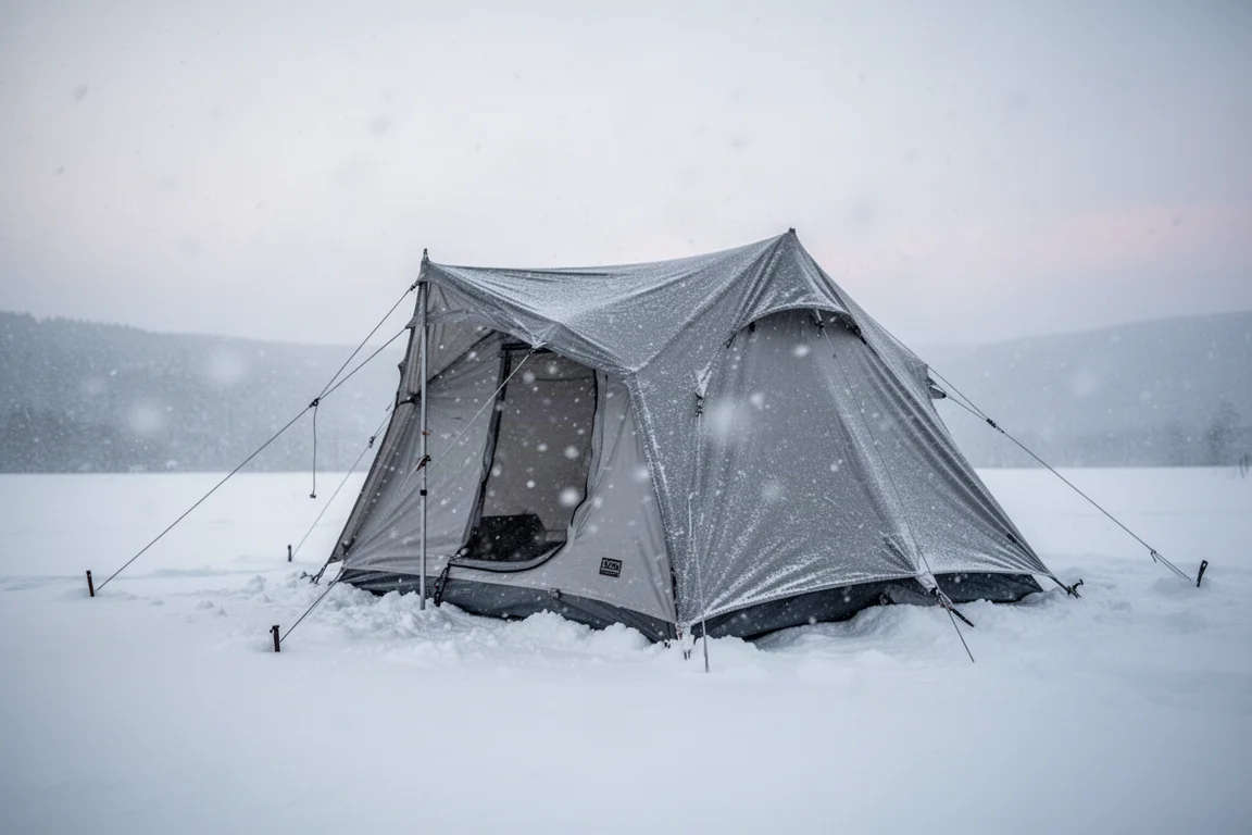 Two sleeping pads laid side by side inside a tent with warm light overhead