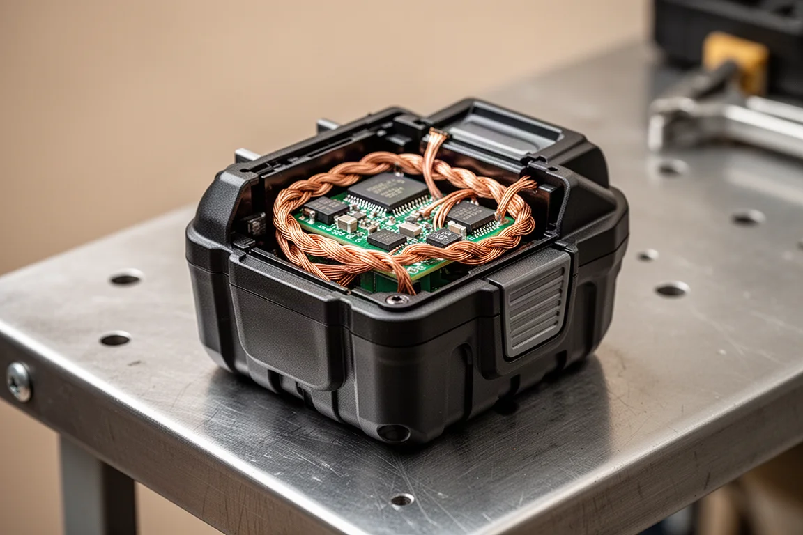 Batterie ouverte montrant la qualité de la construction interne