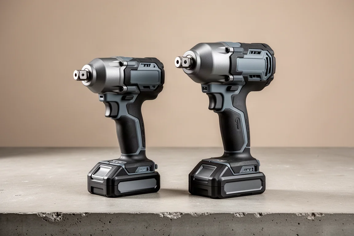 Średniomomentowe i wysokomomentowe klucze udarowe Hilti Nuron obok siebie na betonie