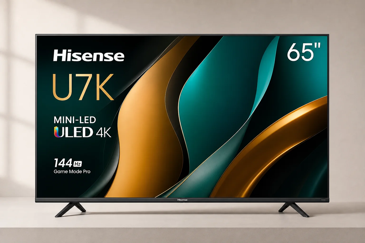 4K-Blu-ray-Player und moderner Fernseher auf einem Metallregal bei sanfter Studiobeleuchtung