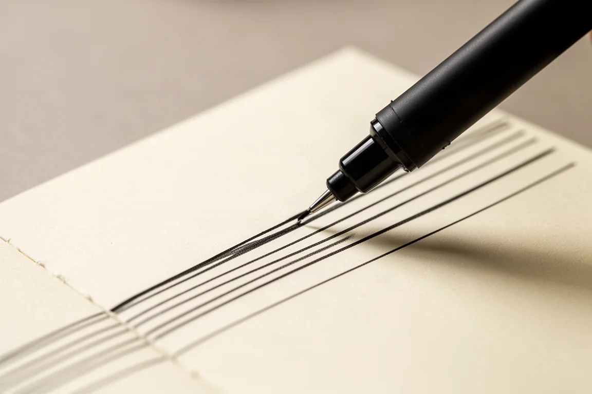 Fineliner mit feiner Spitze zieht klare Linien auf dünnem Planner-Papier