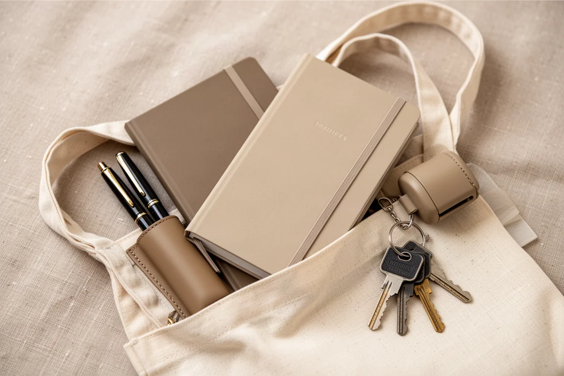 Planner slipped into a small purse alongside everyday carry items