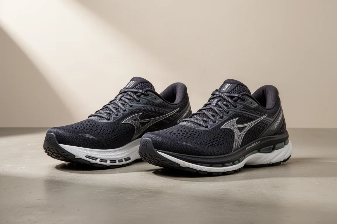 Due scarpe da running con stabilità Hoka Arahi affiancate sul cemento