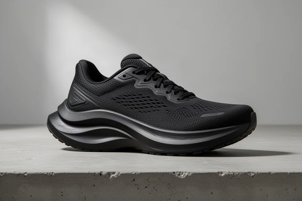 Hoka Bondi 9 max-cushion running shoe in grey tones on a concrete surface