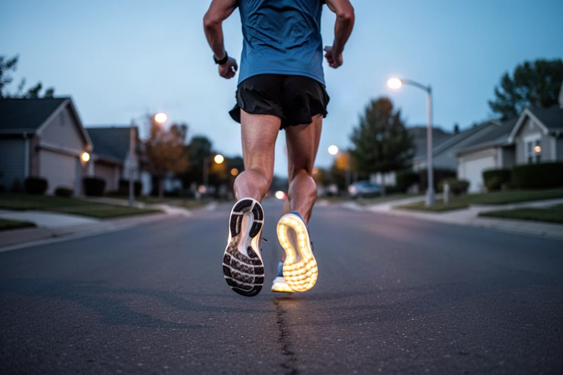 Runner settling into steady rhythm on a marathon training run
